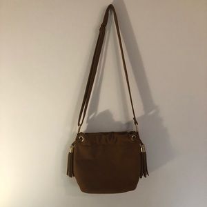 Faux Suede Shoulder Tassel Bag